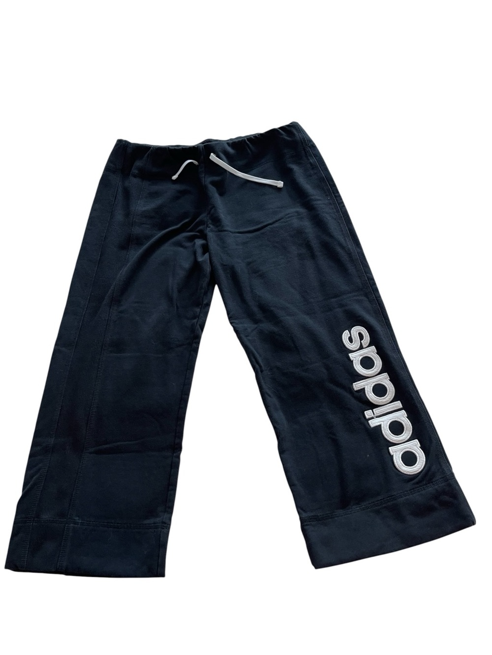 adidas Women’s Black Capris Sweatpants with White Logo Embroidery